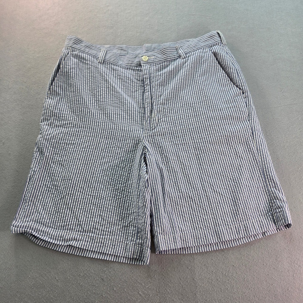 Jos. A. Bank Stays Cool Blue White Seersucker Striped Shorts Mens 34 Cotton